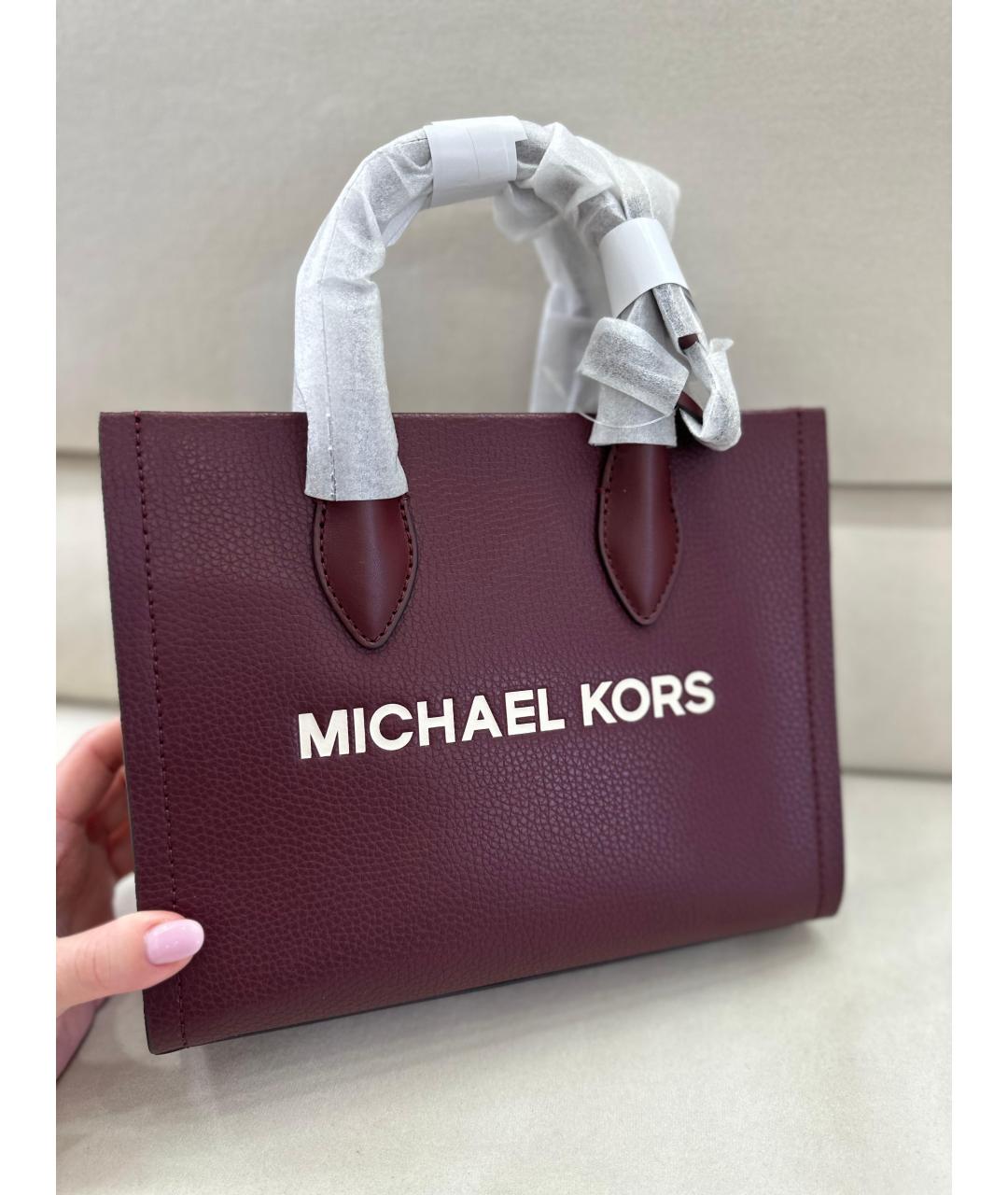 MICHAEL KORS Бордовая кожаная сумка тоут, фото 7