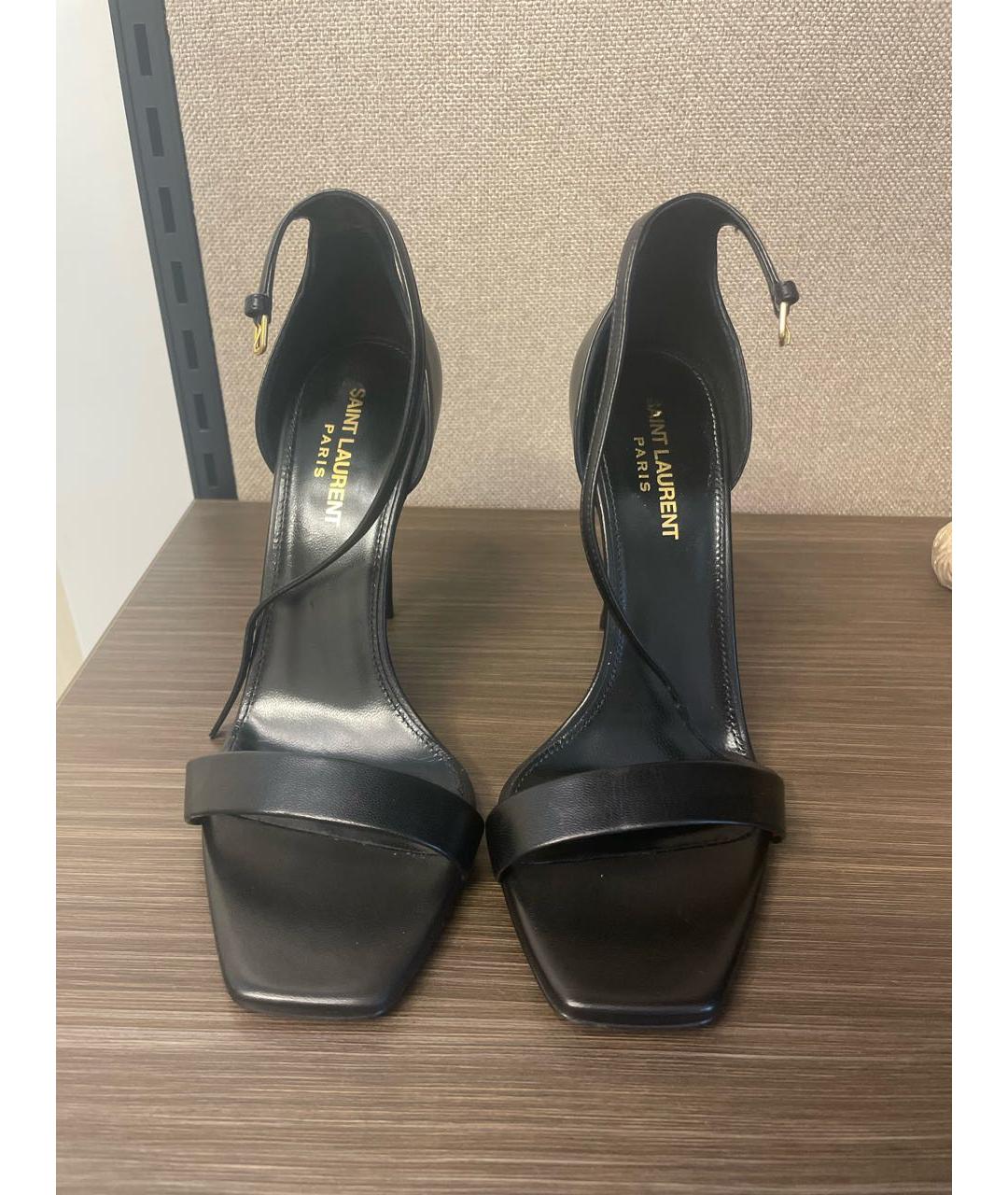 SAINT LAURENT Черные кожаные босоножки, фото 2