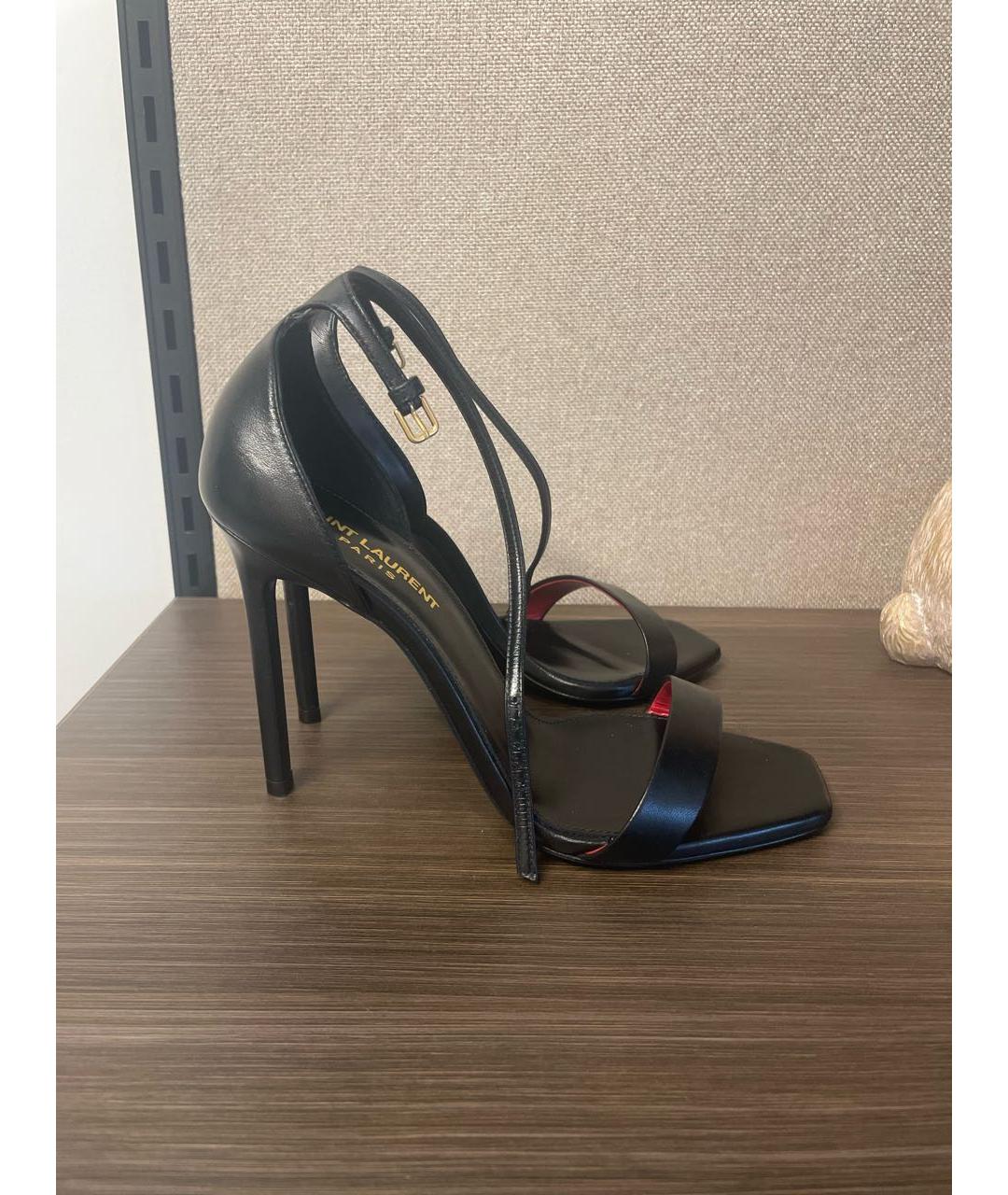 SAINT LAURENT Черные кожаные босоножки, фото 7
