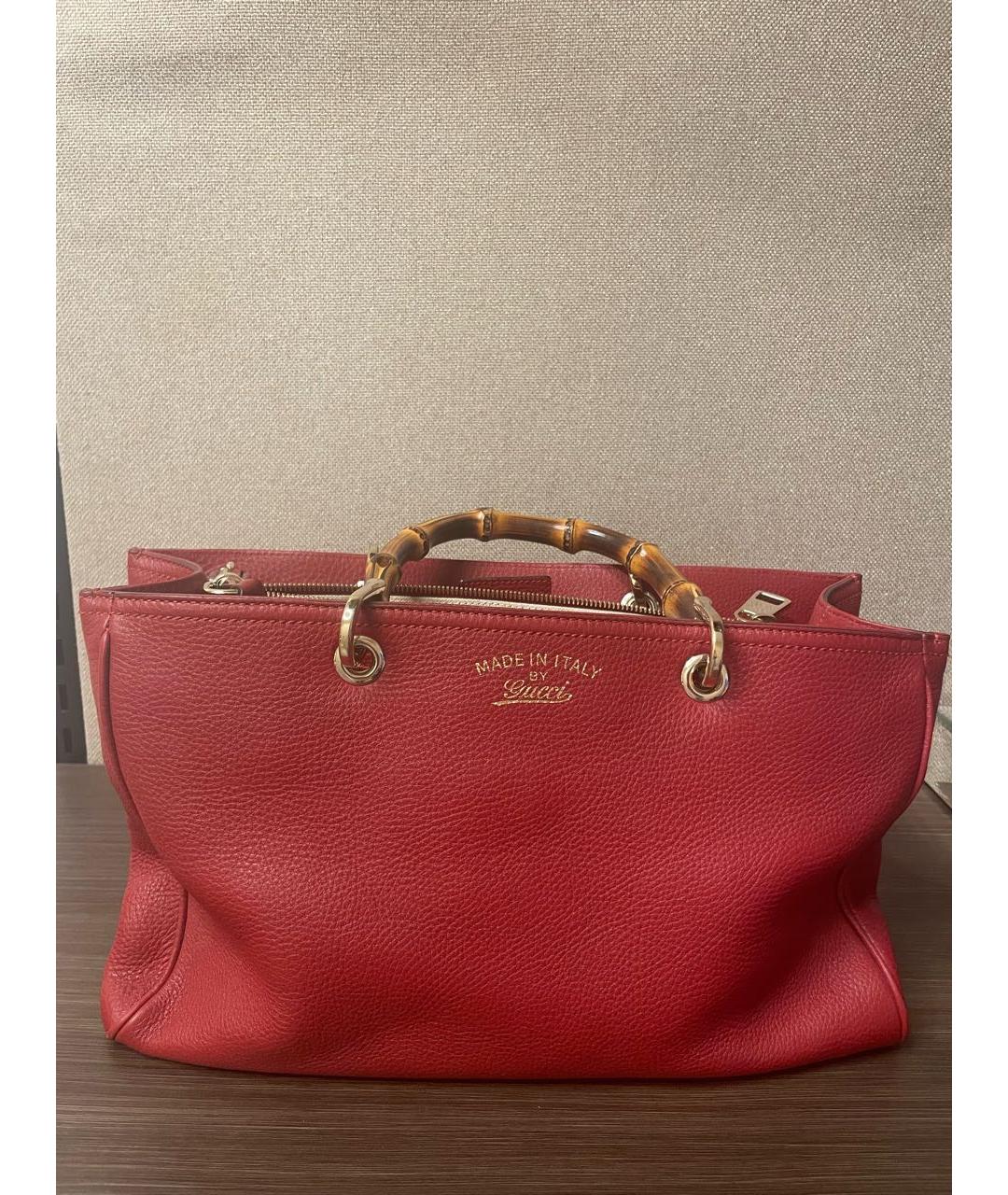 GUCCI Красная кожаная сумка тоут, фото 5