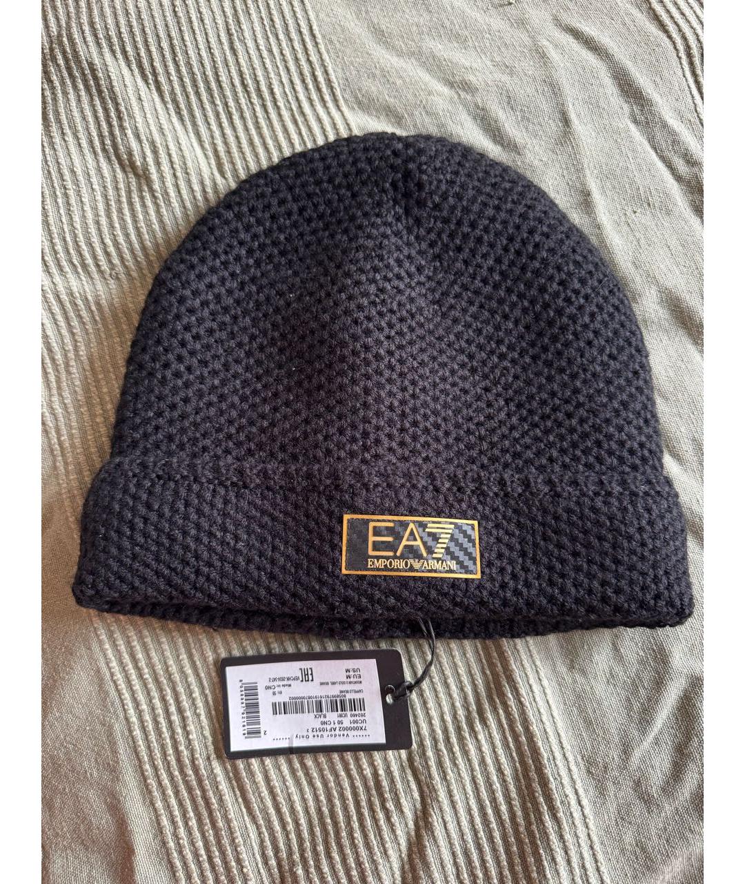 EA7 Черная шерстяная шапка, фото 4
