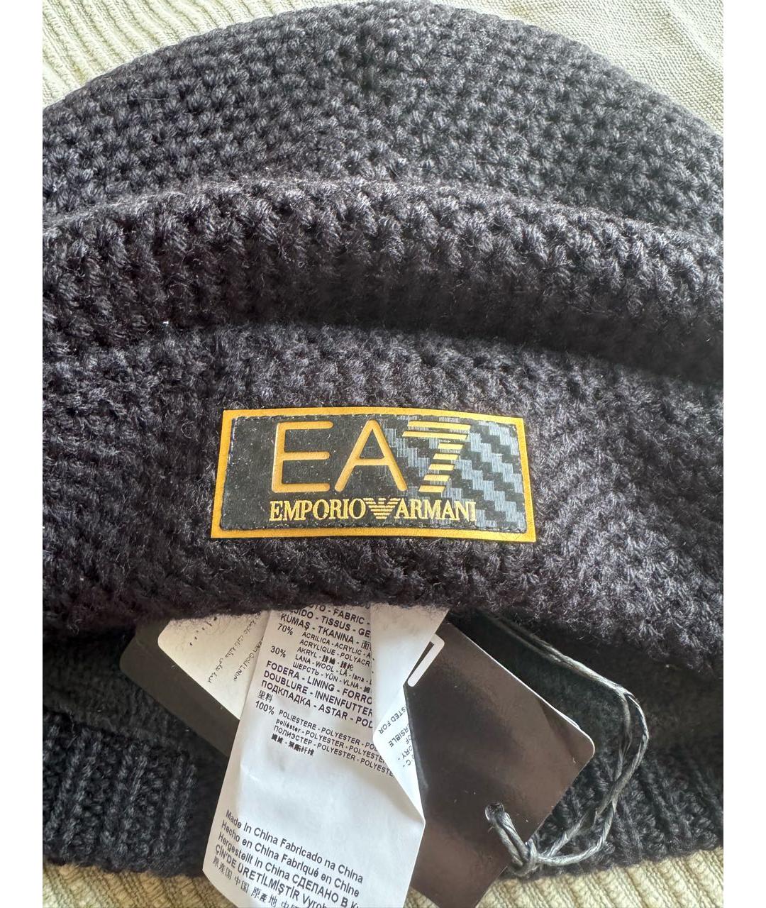 EA7 Черная шерстяная шапка, фото 3