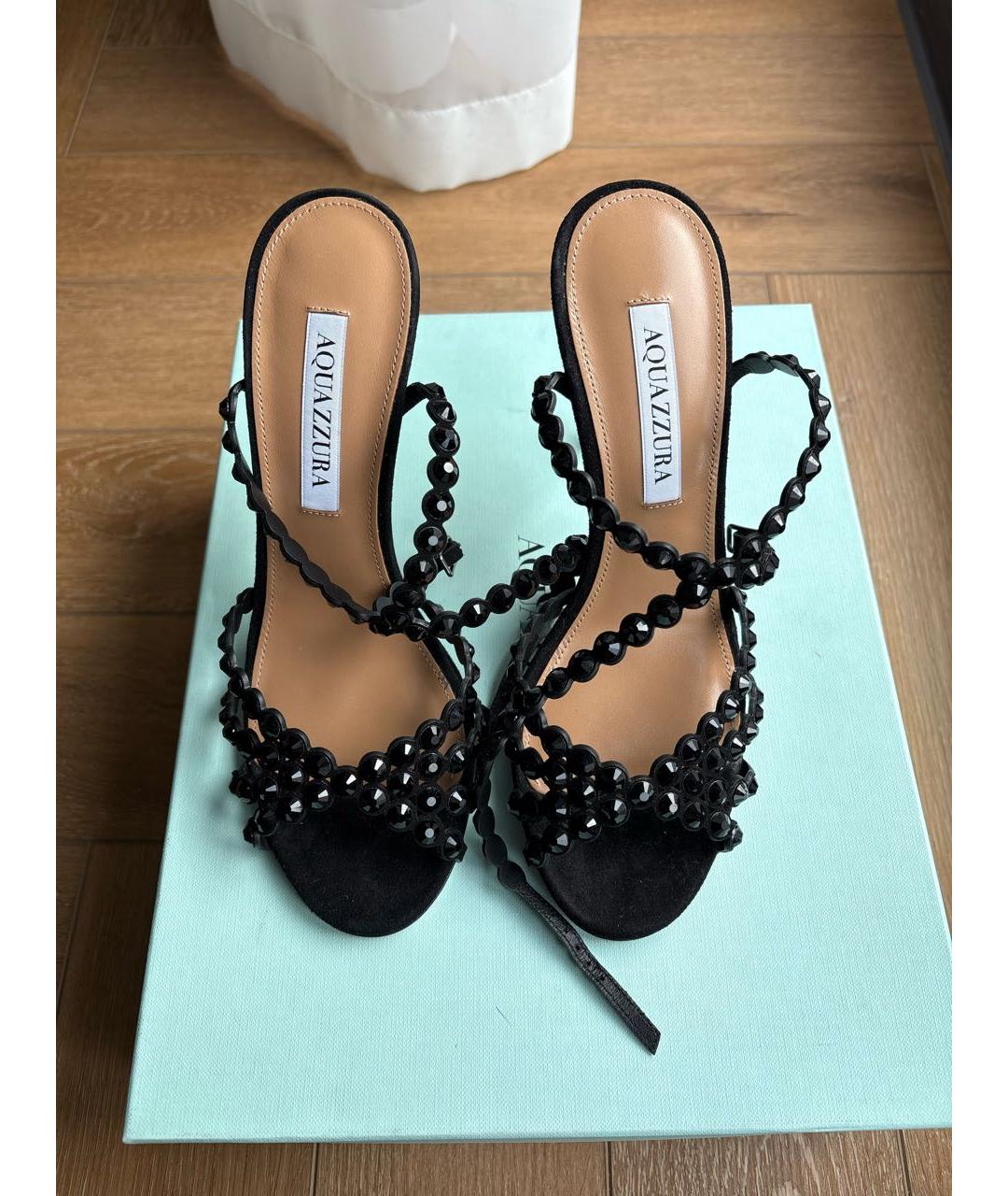 AQUAZZURA Черные кожаные босоножки, фото 3