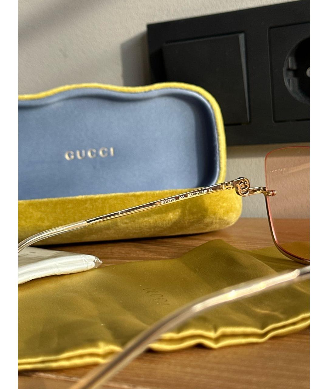 GUCCI Розовые металлические солнцезащитные очки, фото 5