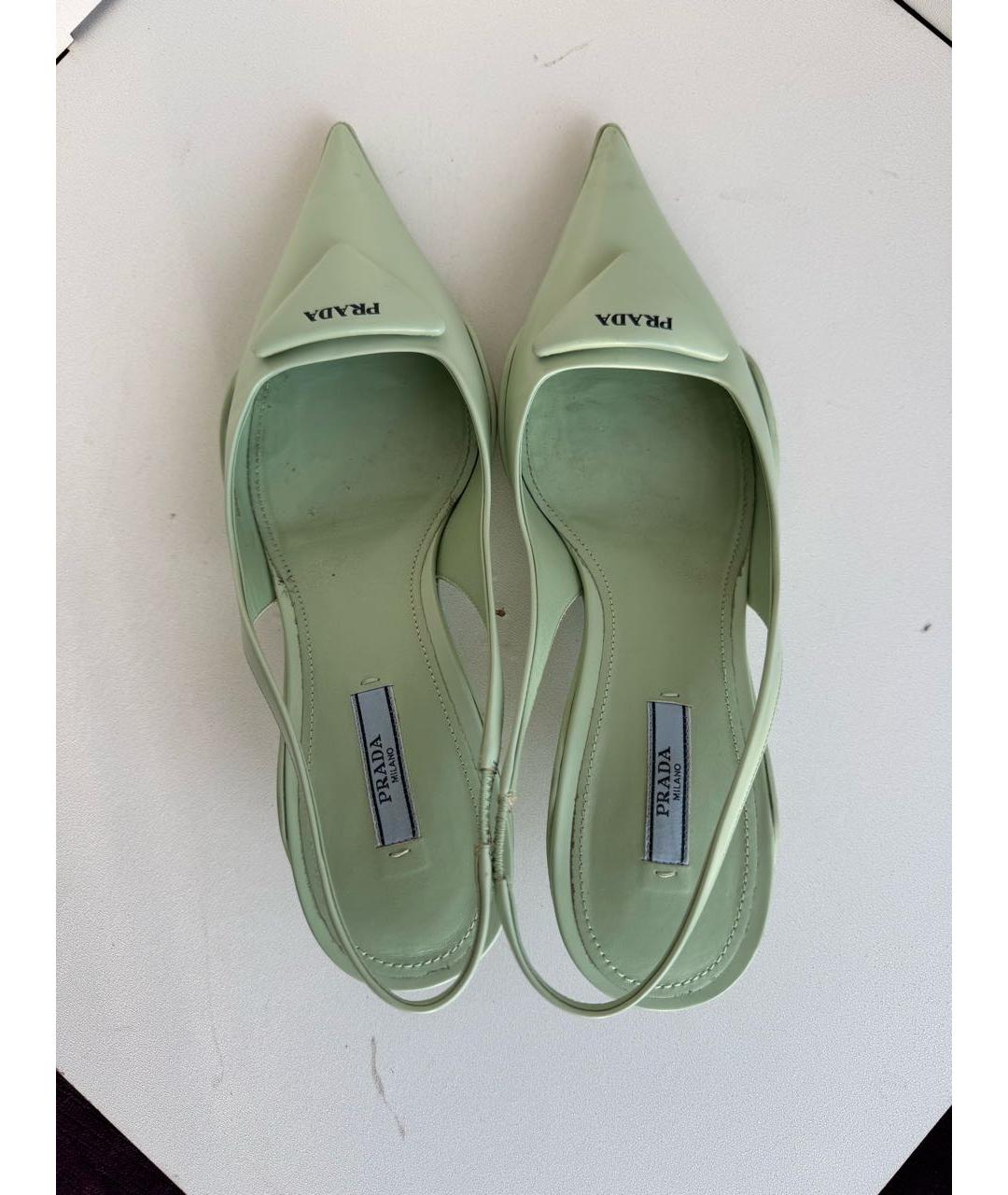 PRADA Салатовые кожаные лодочки на низком каблуке, фото 3