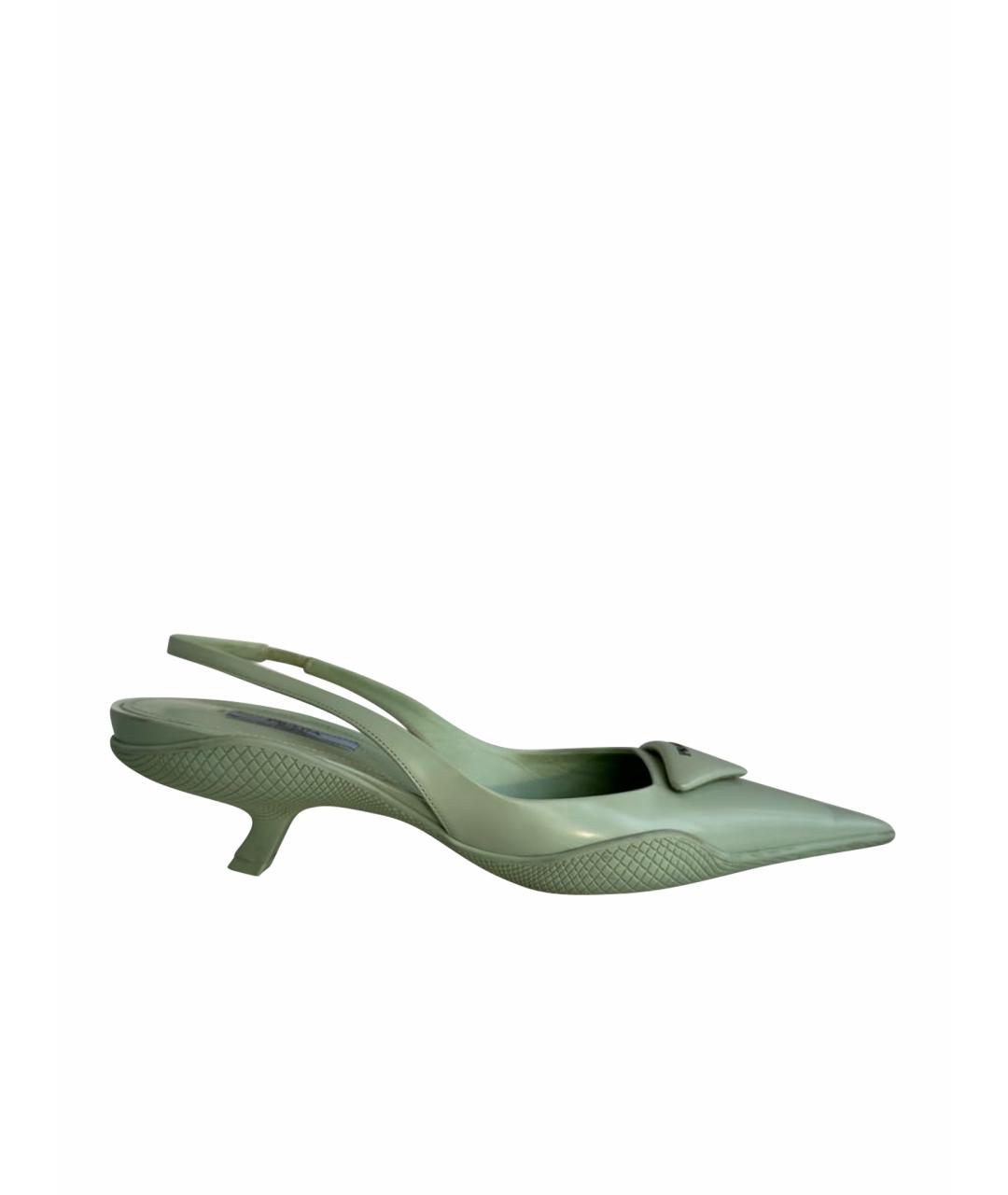 PRADA Салатовые кожаные лодочки на низком каблуке, фото 1