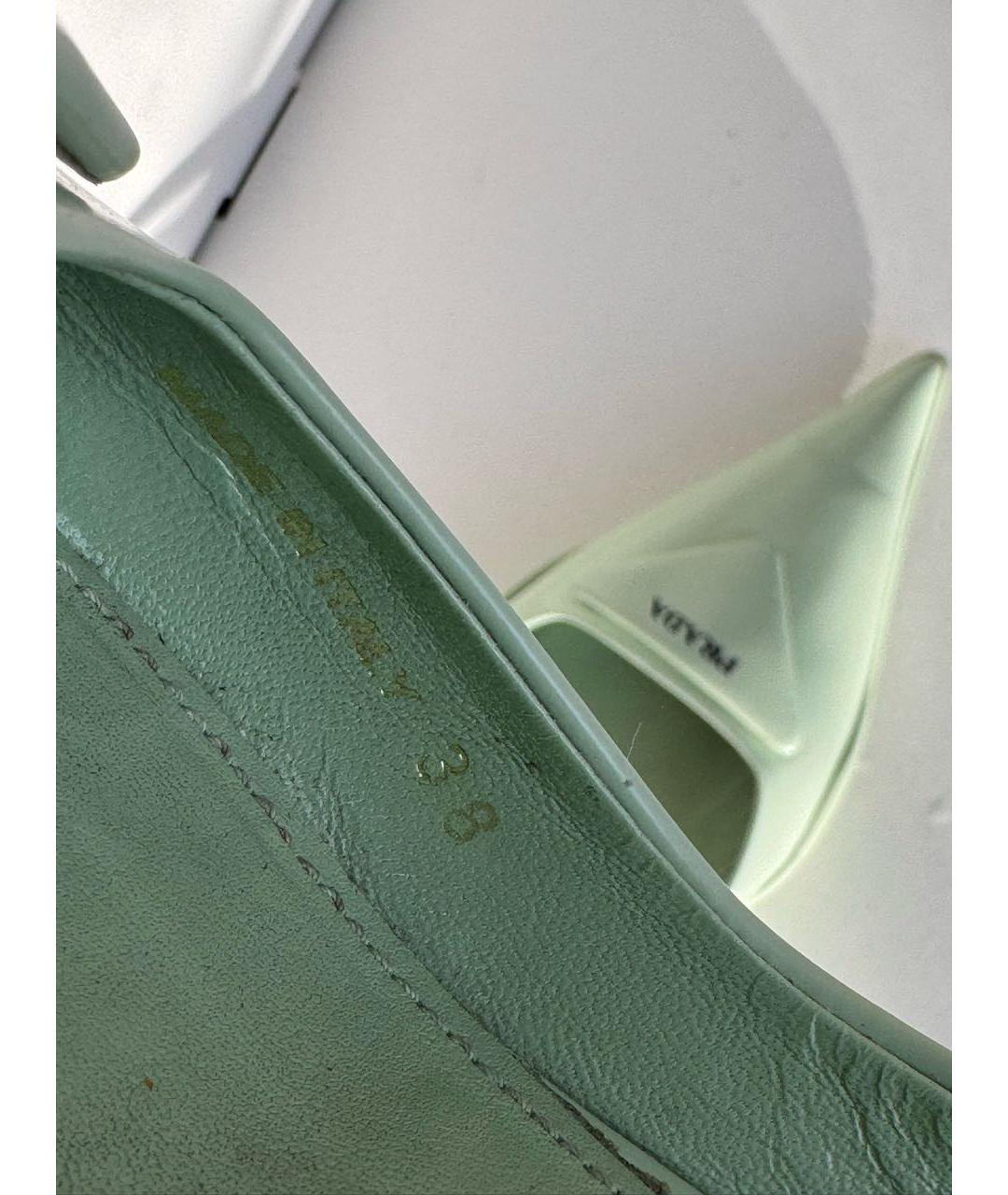 PRADA Салатовые кожаные лодочки на низком каблуке, фото 5
