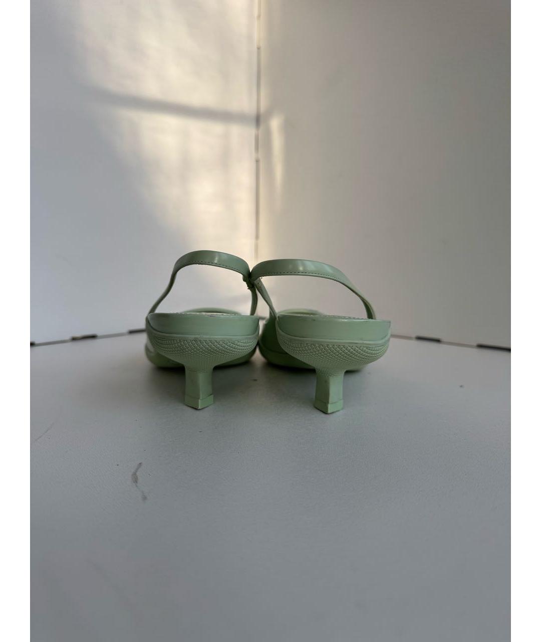 PRADA Салатовые кожаные лодочки на низком каблуке, фото 4