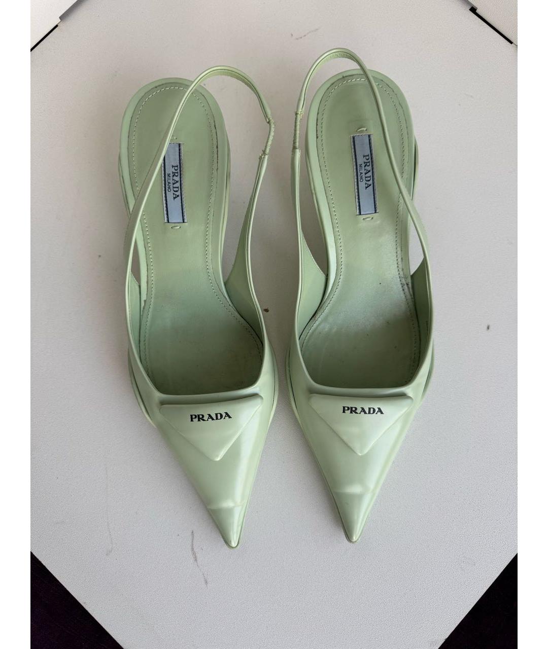 PRADA Салатовые кожаные лодочки на низком каблуке, фото 2