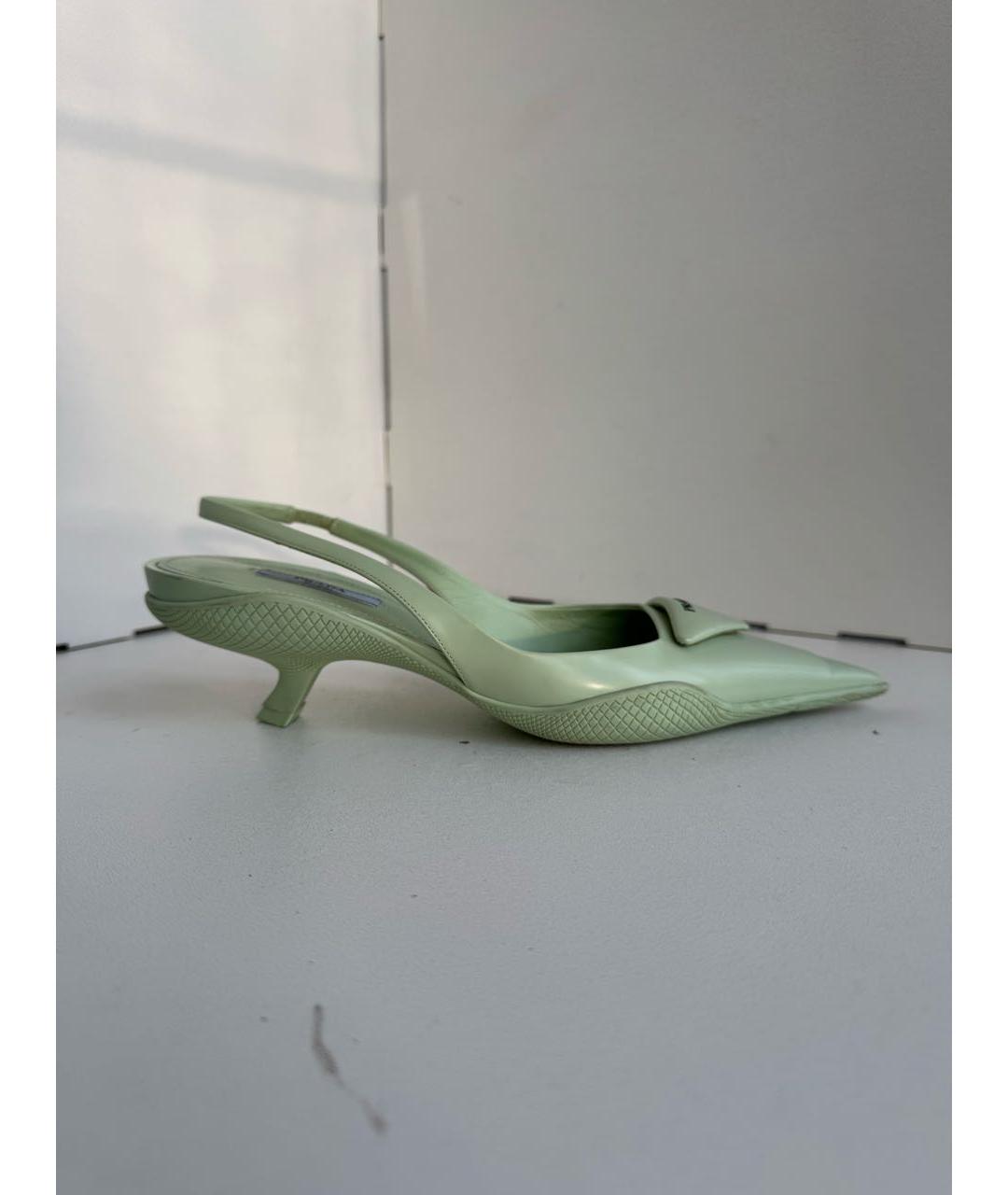 PRADA Салатовые кожаные лодочки на низком каблуке, фото 6