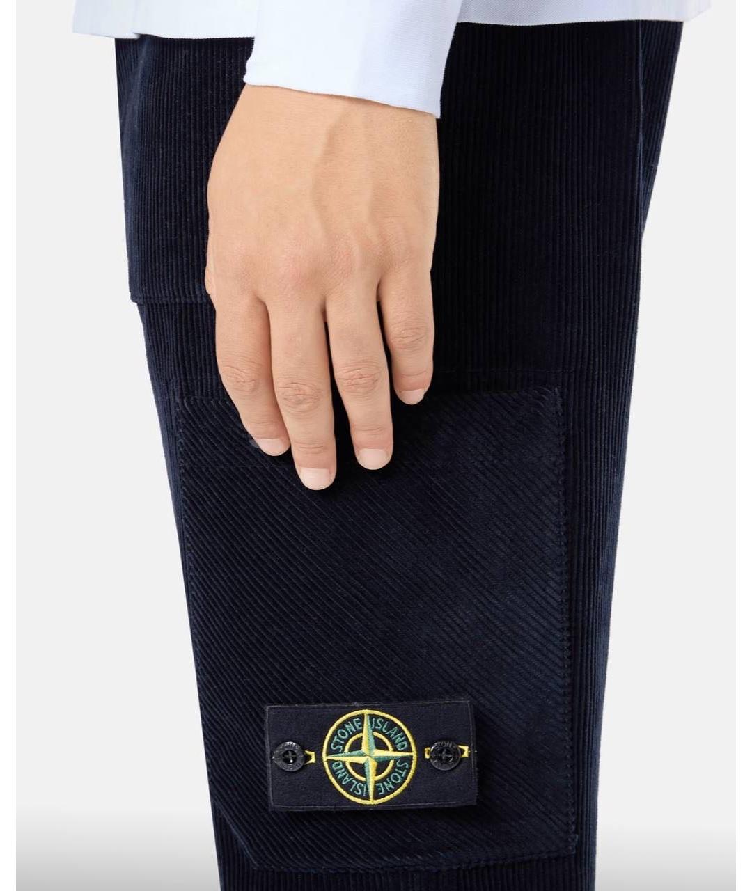 STONE ISLAND Темно-синие хлопковые повседневные брюки, фото 3