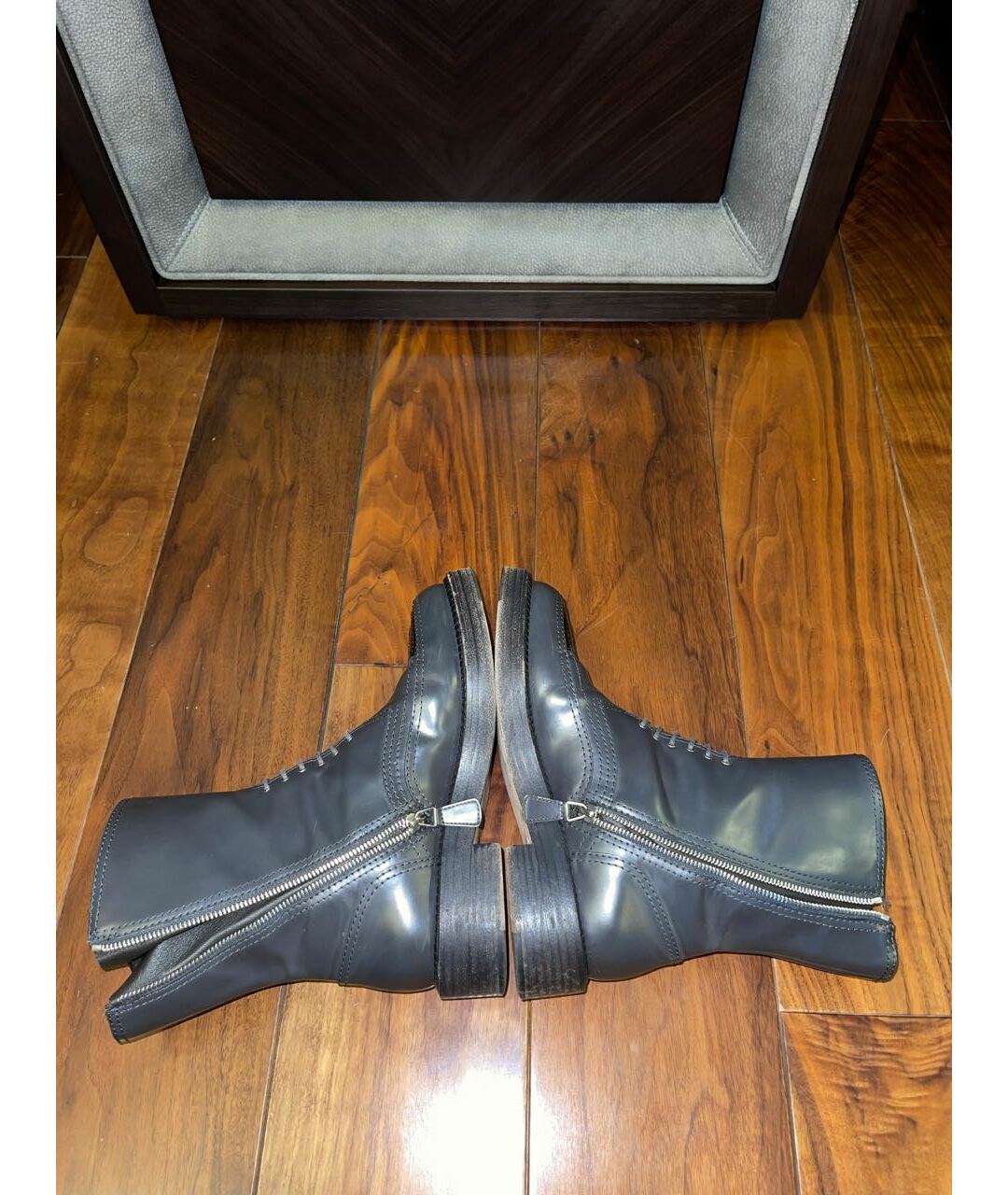 CHANEL PRE-OWNED Антрацитовые кожаные ботинки, фото 5