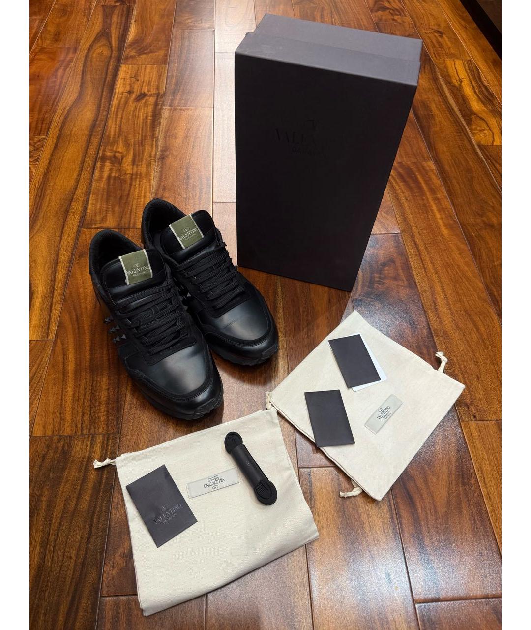 VALENTINO Черные кожаные низкие кроссовки / кеды, фото 7