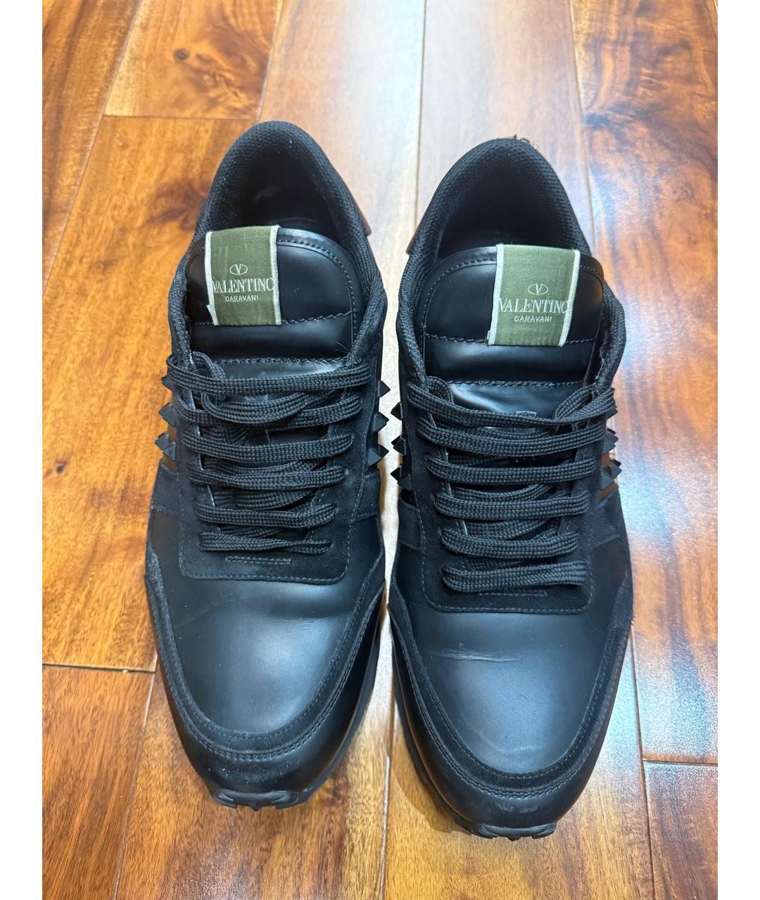 VALENTINO Черные кожаные низкие кроссовки / кеды, фото 2