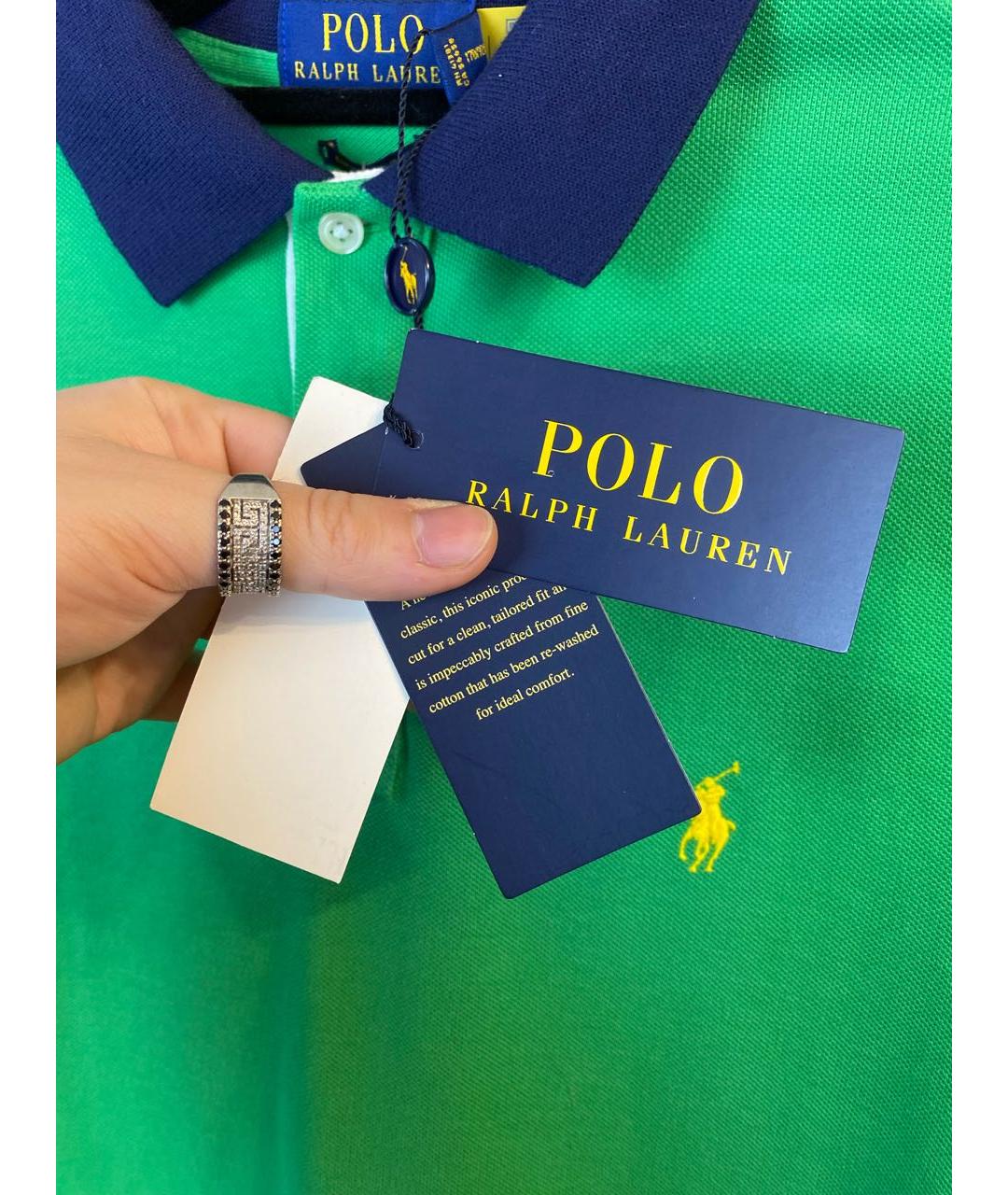 POLO RALPH LAUREN Зеленые хлопковое поло с коротким рукавом, фото 3