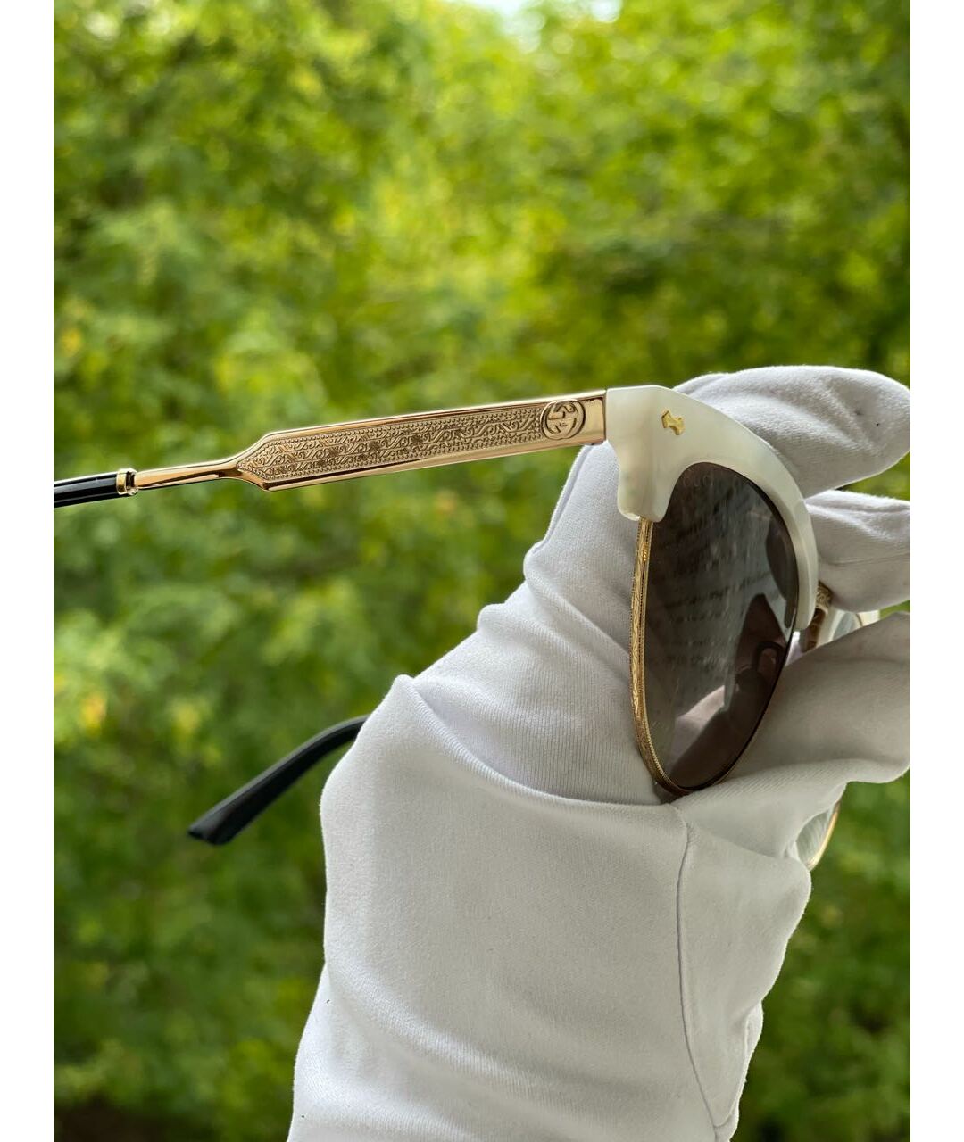 GUCCI Белые металлические солнцезащитные очки, фото 3