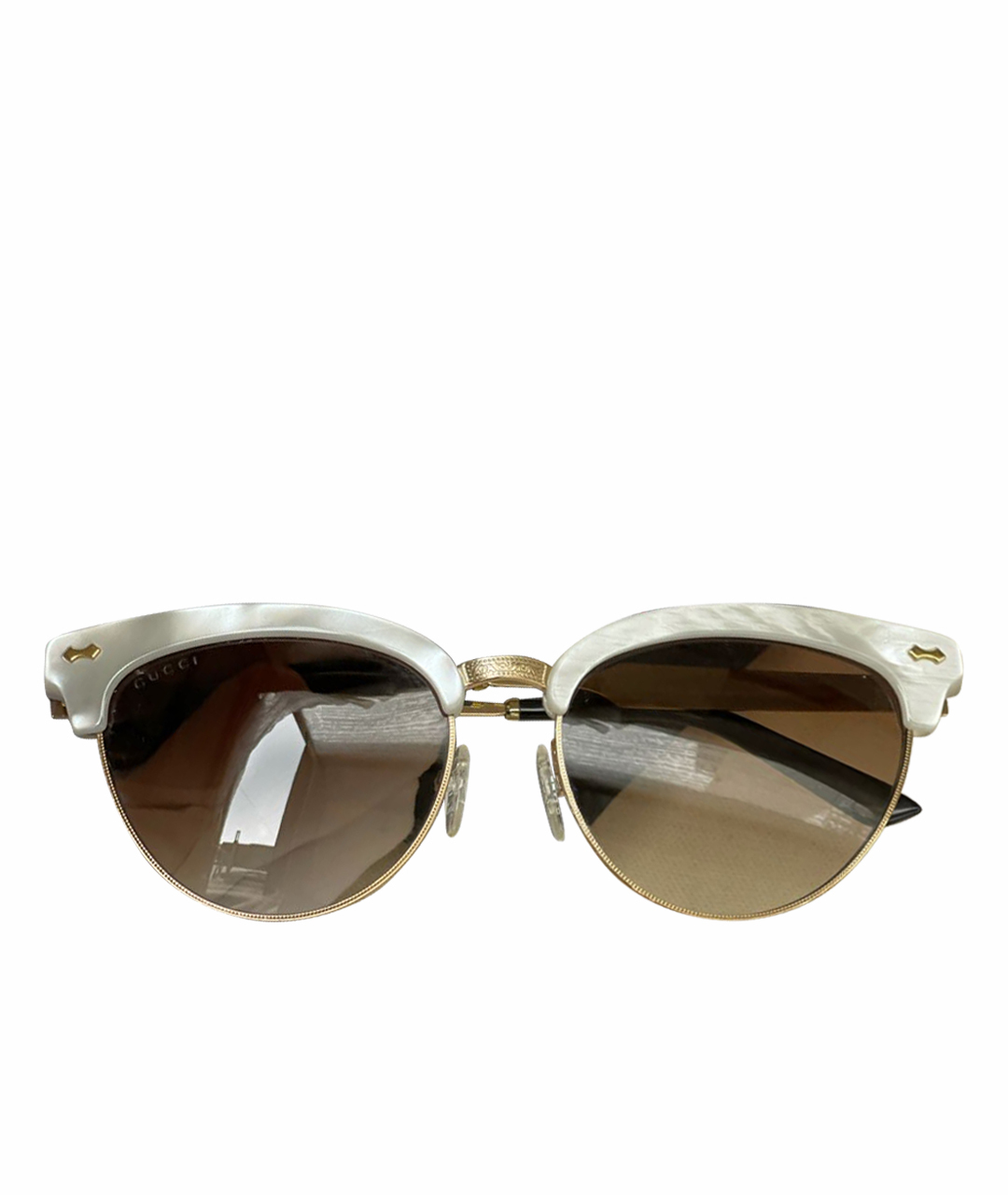 GUCCI Белые металлические солнцезащитные очки, фото 1