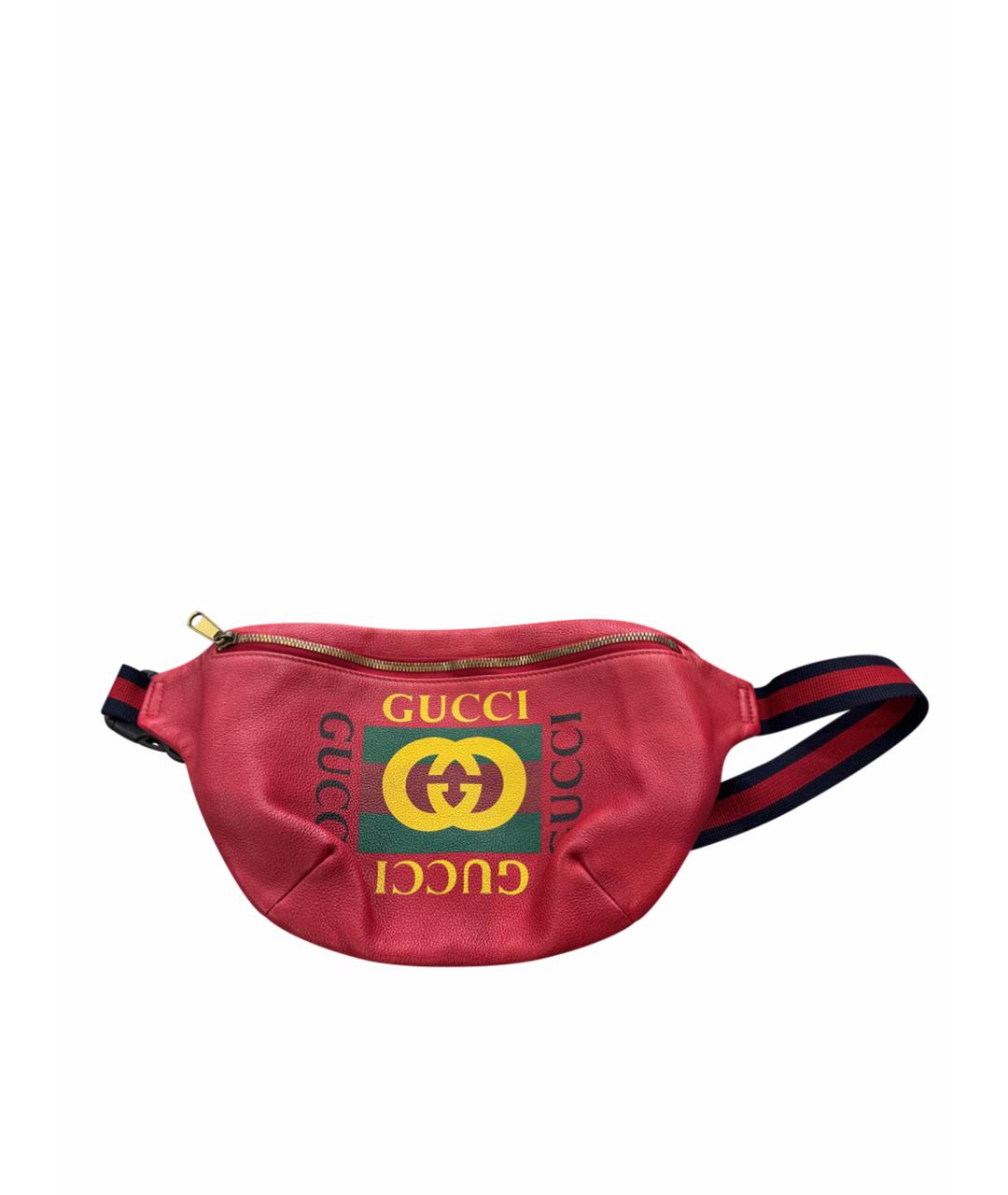 GUCCI Красная кожаная поясная сумка, фото 1
