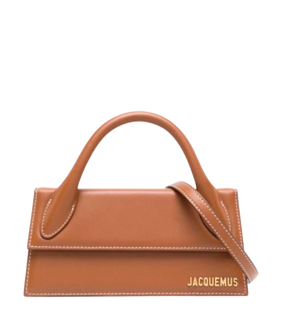 JACQUEMUS Коричневая кожаная сумка с короткими ручками, фото 1