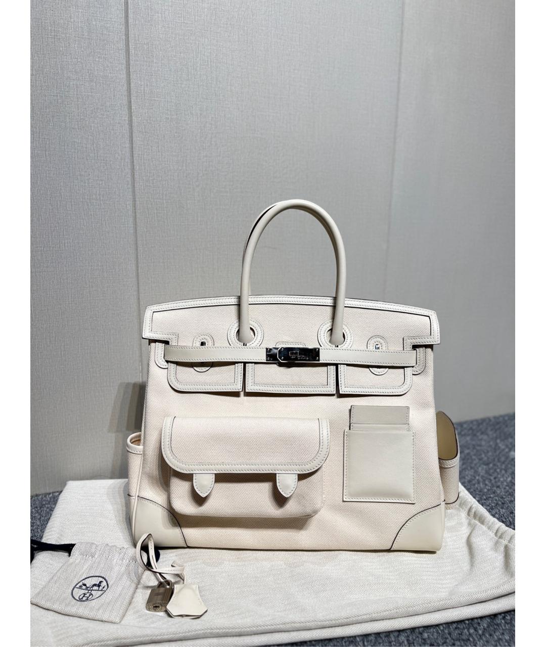 HERMES Белая тканевая сумка с короткими ручками, фото 9