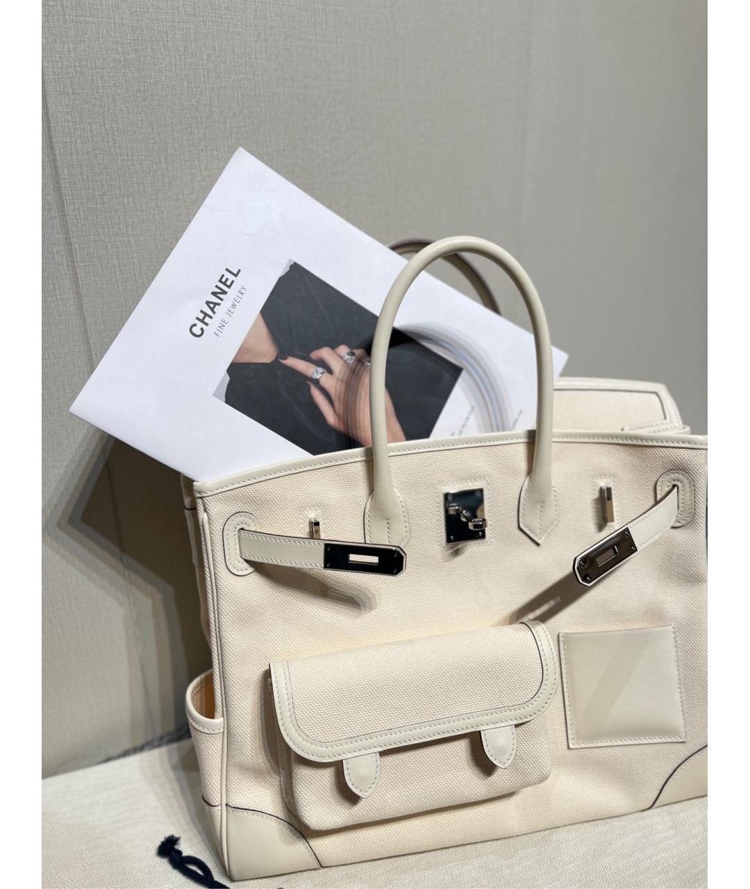 HERMES Белая тканевая сумка с короткими ручками, фото 7