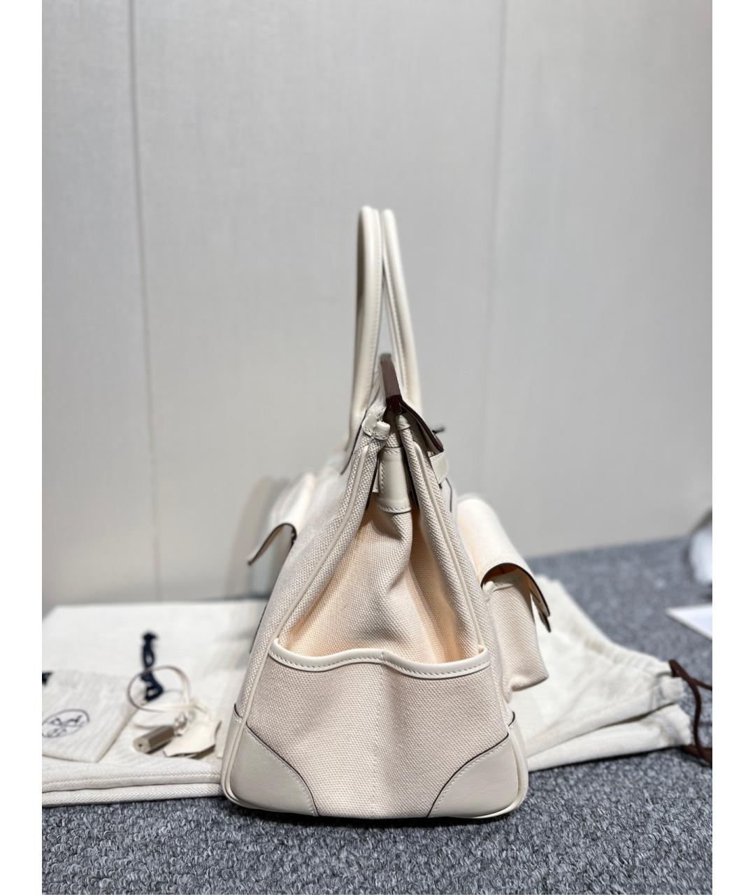 HERMES Белая тканевая сумка с короткими ручками, фото 3