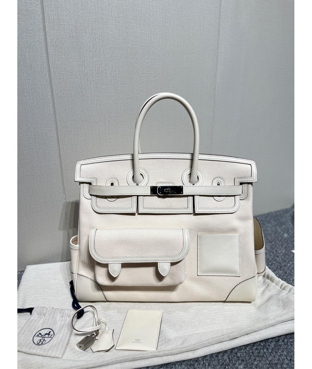 HERMES Белая тканевая сумка с короткими ручками, фото 6