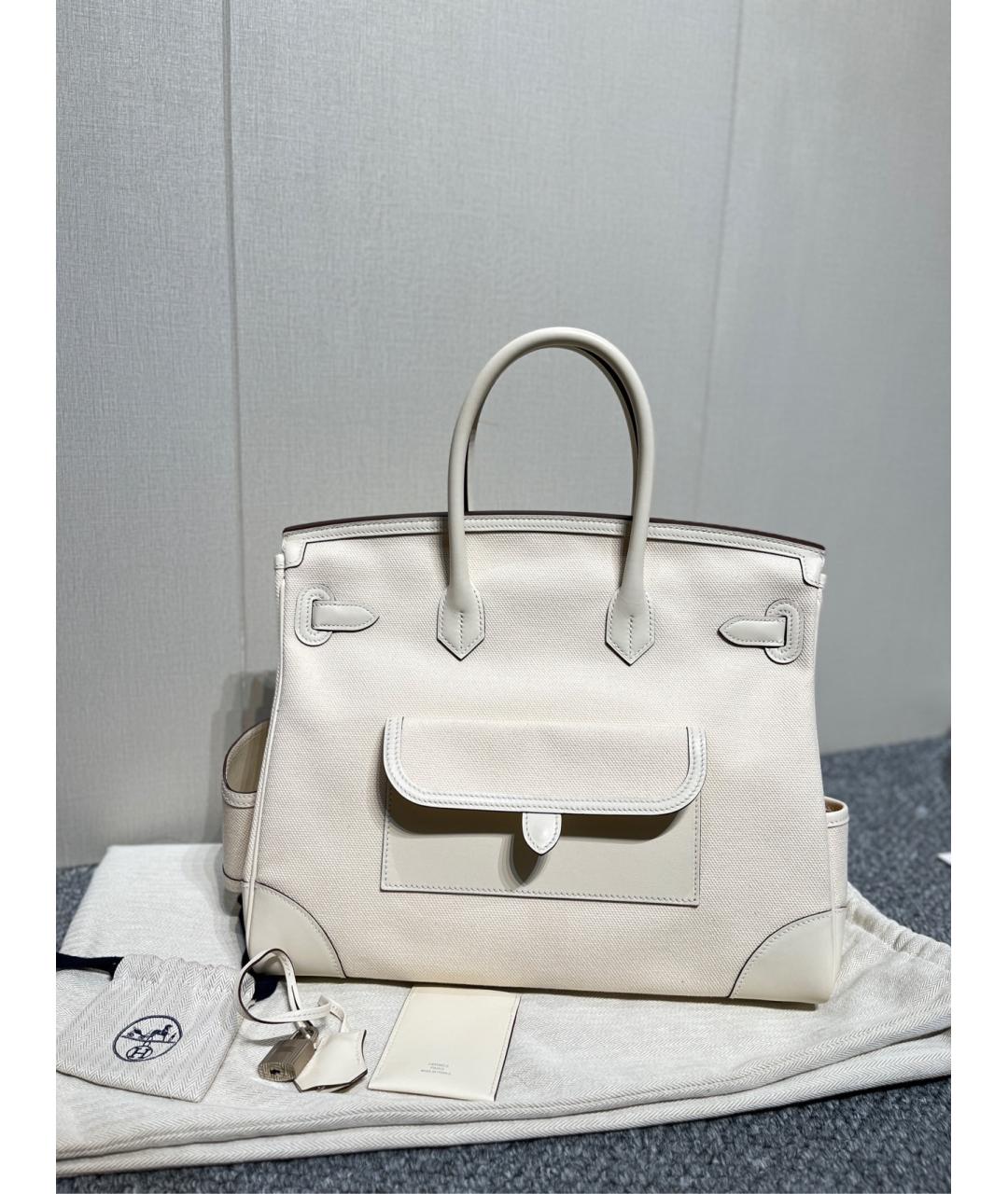 HERMES Белая тканевая сумка с короткими ручками, фото 2