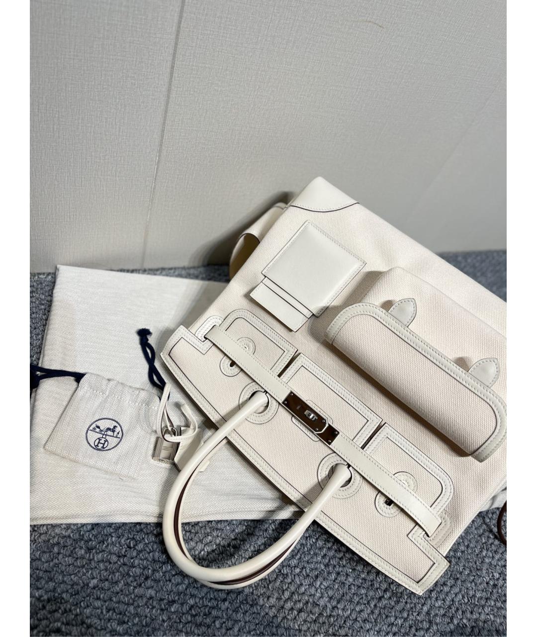 HERMES Белая тканевая сумка с короткими ручками, фото 8