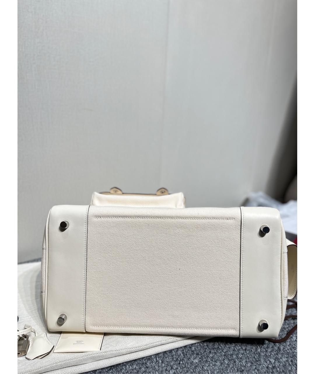 HERMES Белая тканевая сумка с короткими ручками, фото 5