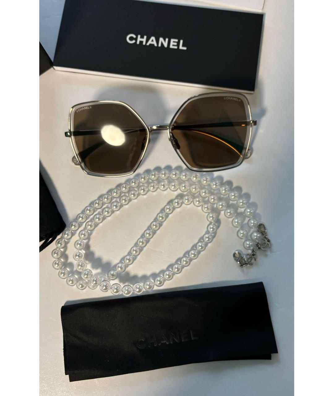 CHANEL Коричневые металлические солнцезащитные очки, фото 2