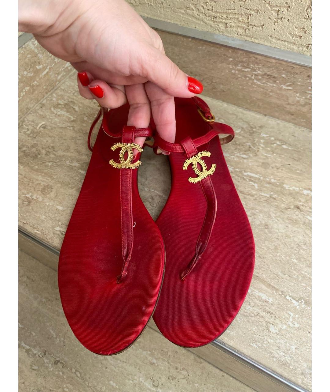 CHANEL Красные текстильные сандалии, фото 3