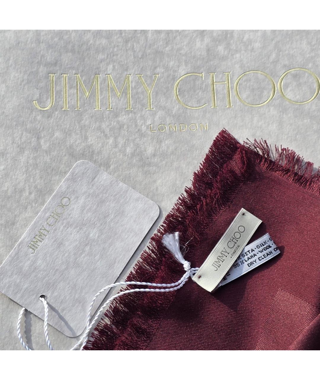 JIMMY CHOO Бордовый шелковый платок, фото 5