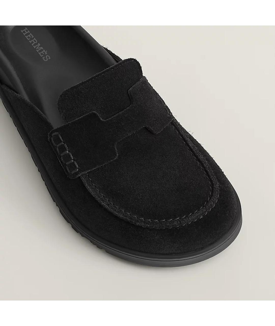 HERMES Черные кожаные шлепанцы, фото 2