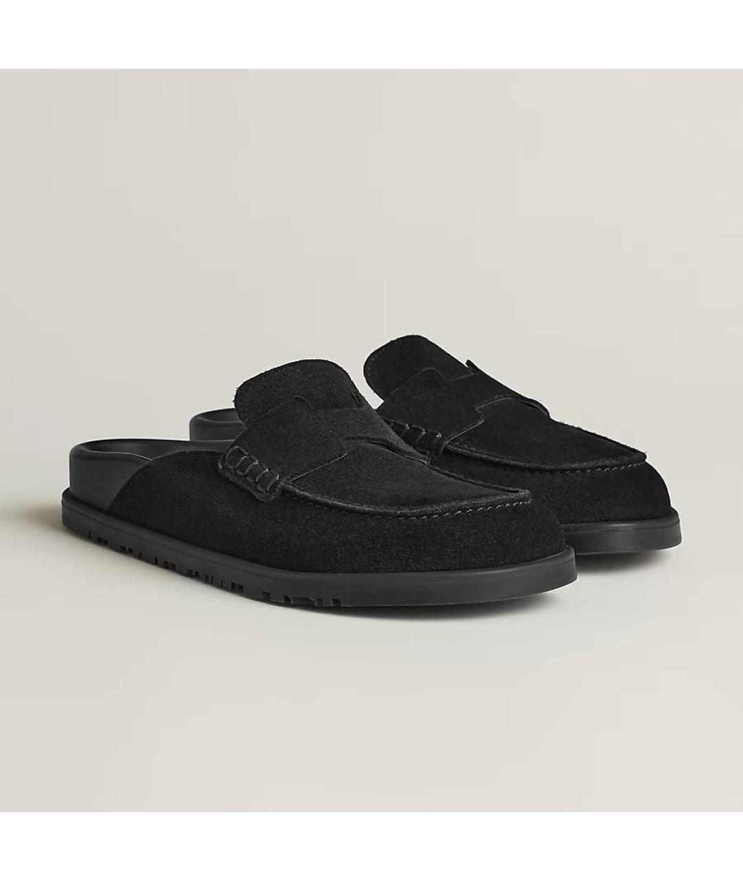 HERMES Черные кожаные шлепанцы, фото 5