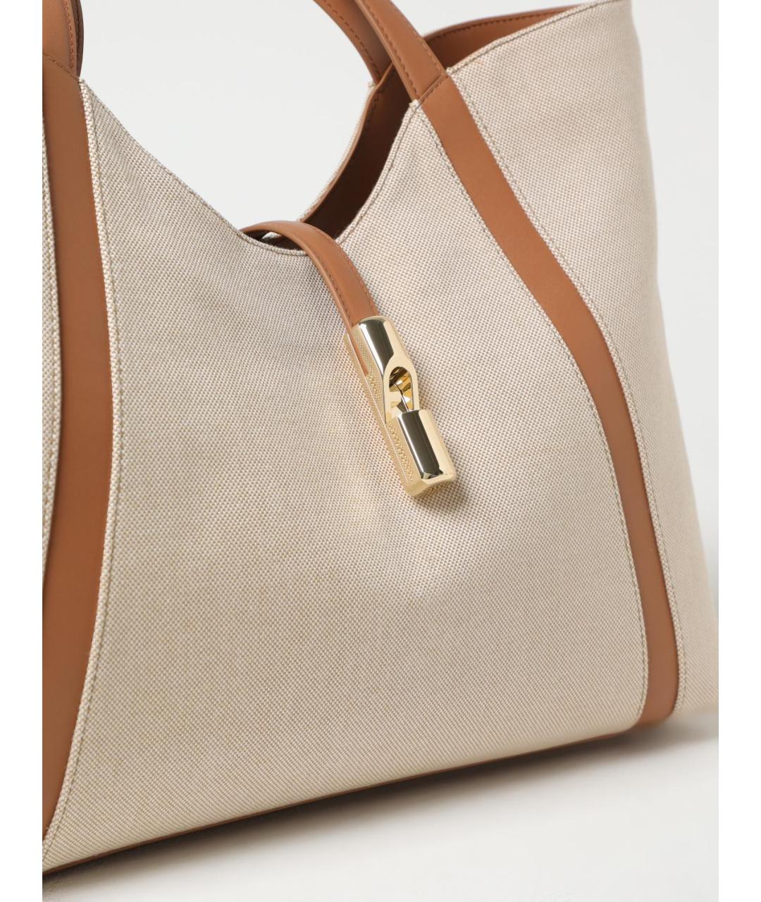 FURLA Бежевая тканевая пляжная сумка, фото 3