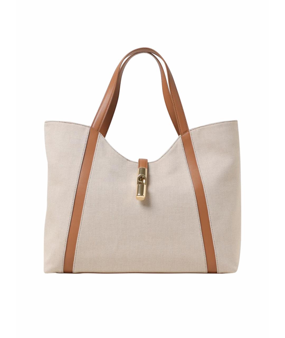 FURLA Бежевая тканевая пляжная сумка, фото 1