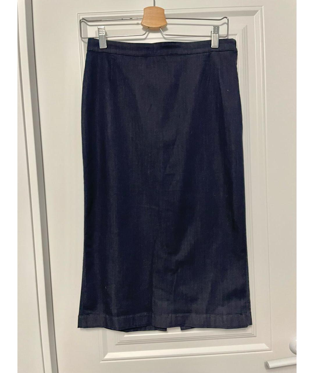 PRADA Темно-синяя хлопковая юбка миди, фото 9