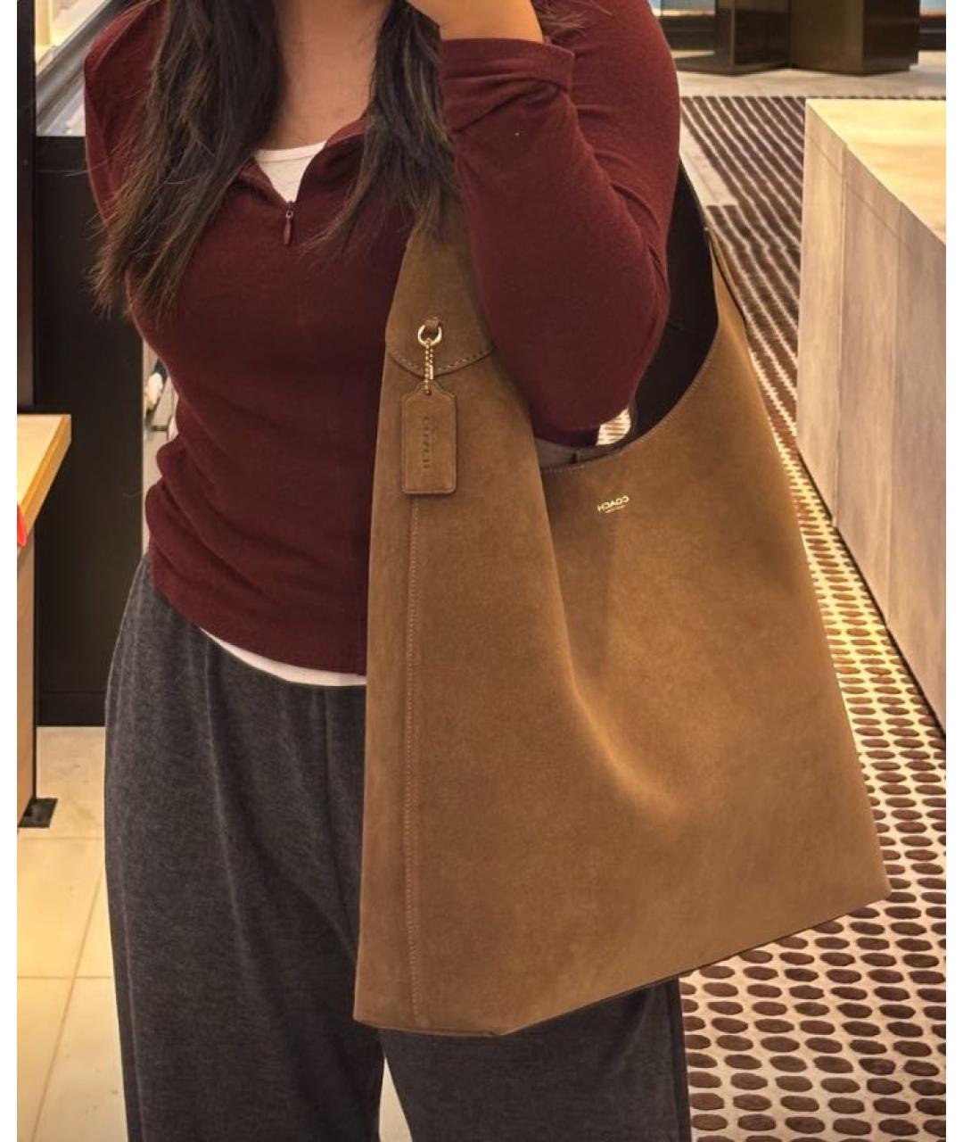 COACH Коричневая замшевая сумка тоут, фото 2