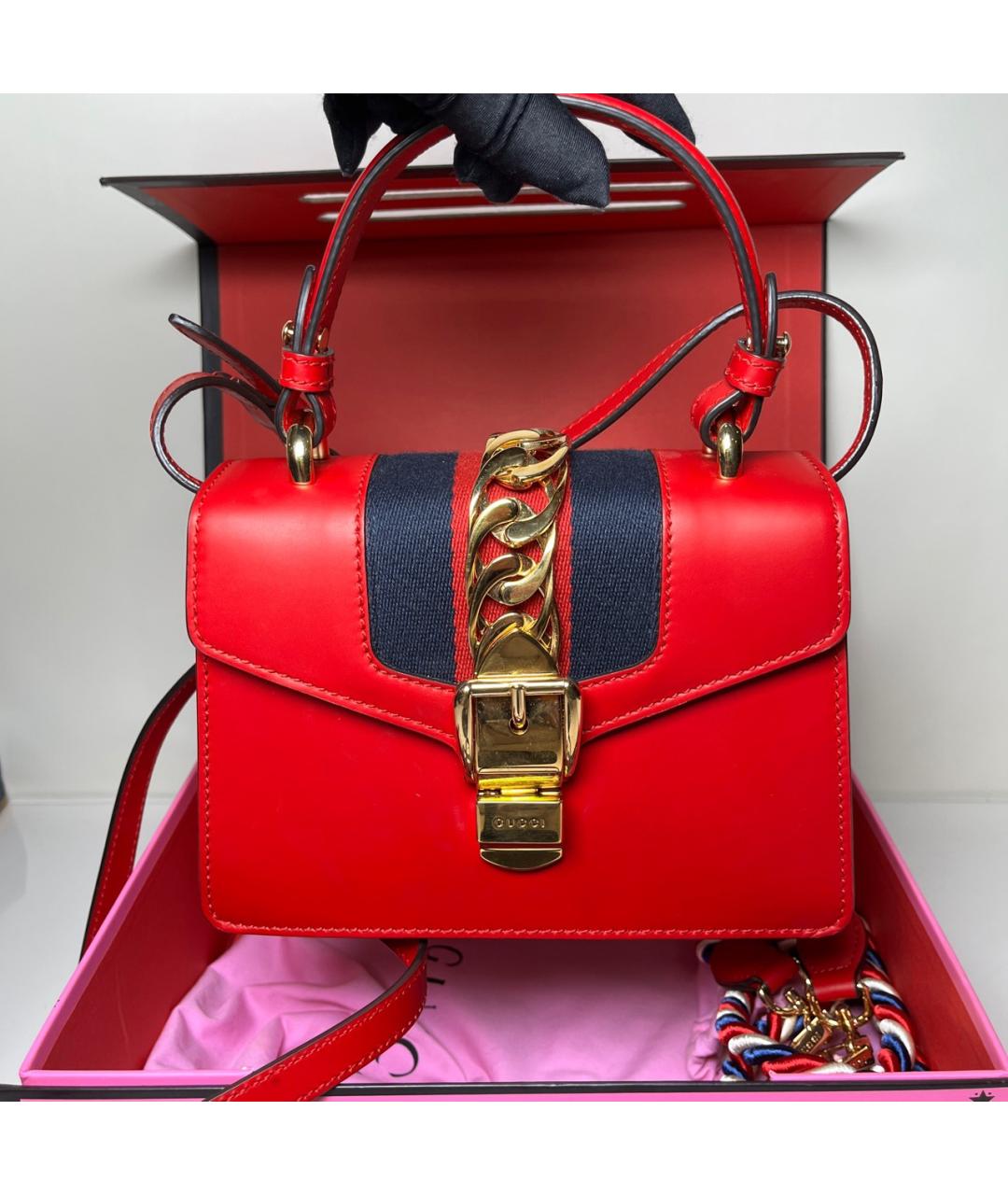 GUCCI Красная кожаная сумка через плечо, фото 3