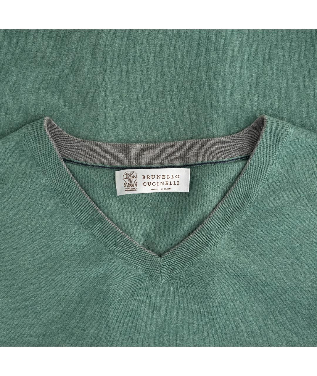 BRUNELLO CUCINELLI Зеленый хлопковый джемпер / свитер, фото 3