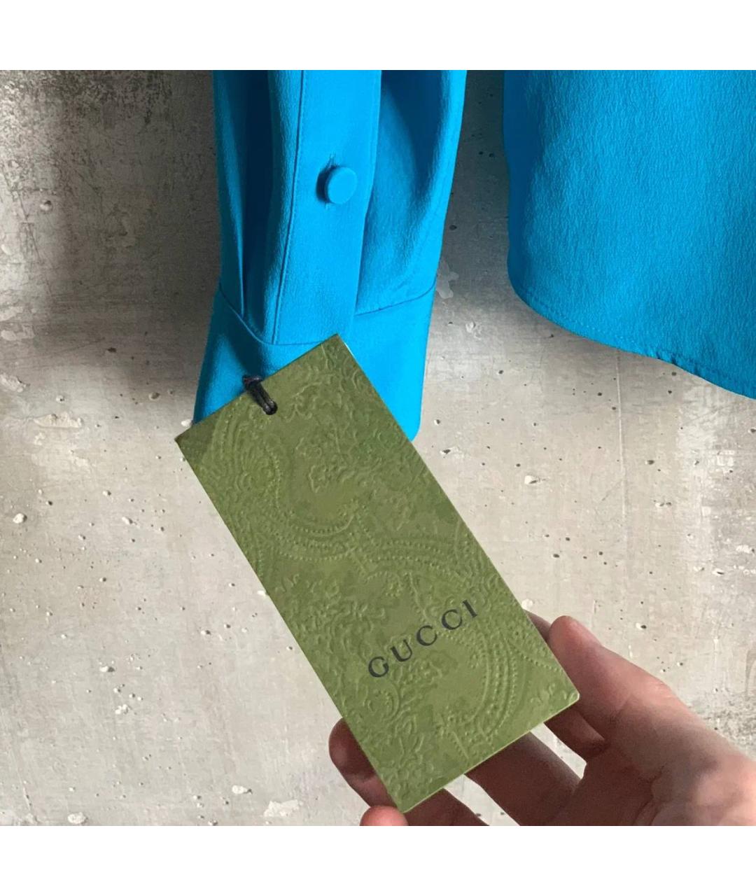 GUCCI Голубая шелковая блузы, фото 3