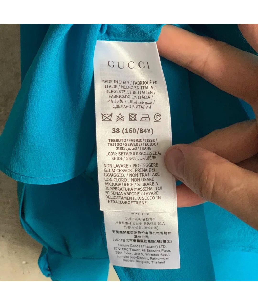 GUCCI Голубая шелковая блузы, фото 7