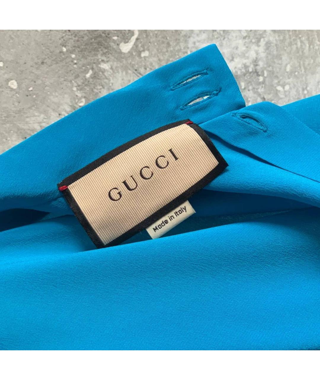 GUCCI Голубая шелковая блузы, фото 4