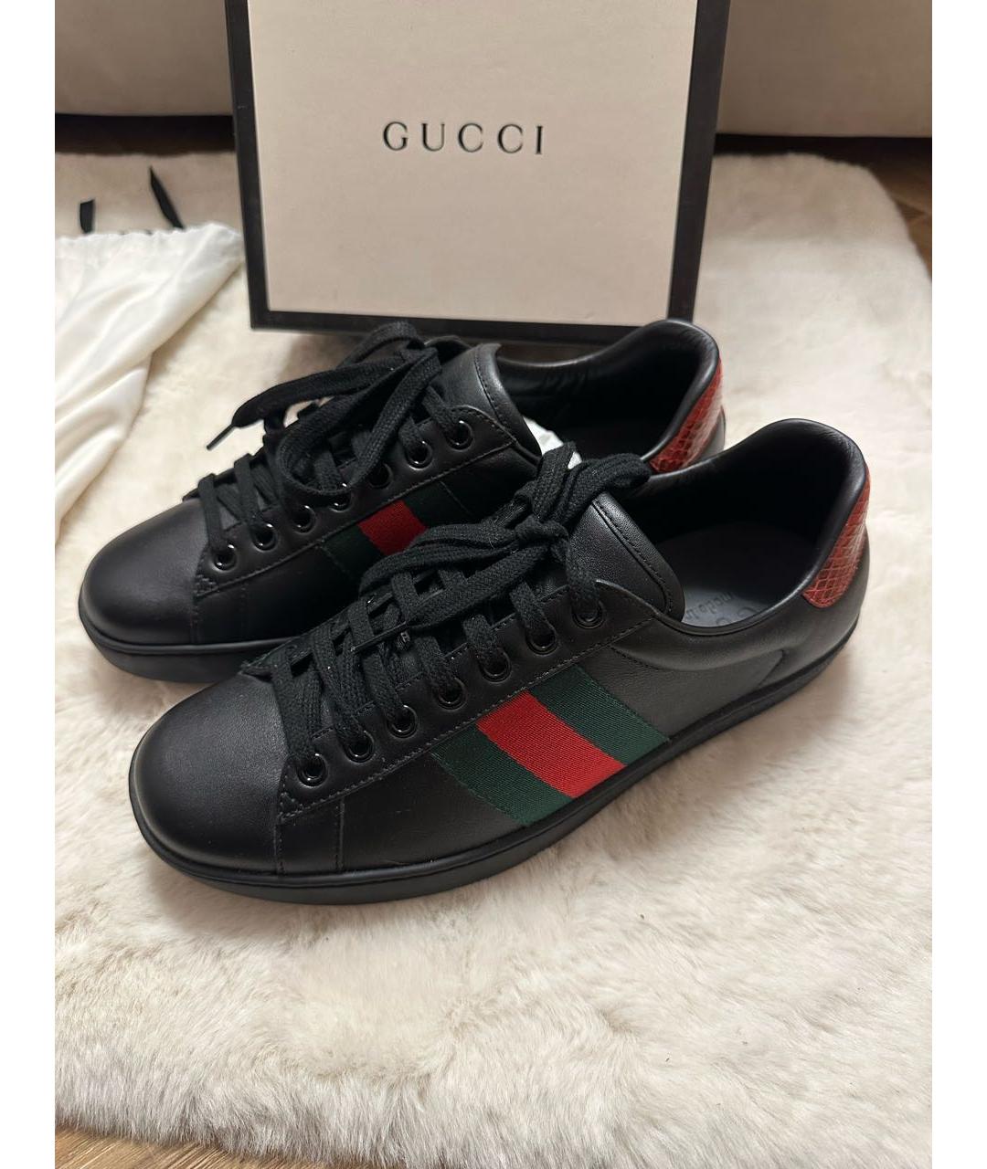 GUCCI Черные кожаные низкие кроссовки / кеды, фото 2