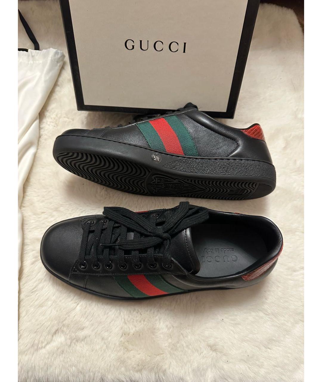 GUCCI Черные кожаные низкие кроссовки / кеды, фото 4