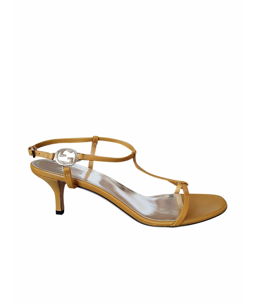 GUCCI Горчичные кожаные босоножки, фото 1