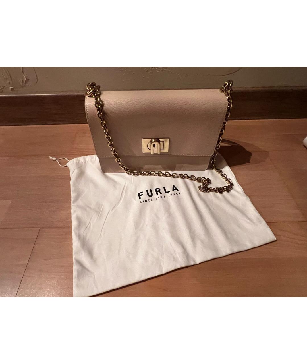 FURLA Бежевая кожаная сумка через плечо, фото 8