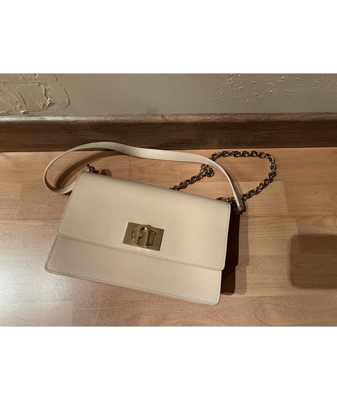 FURLA Бежевая кожаная сумка через плечо, фото 5