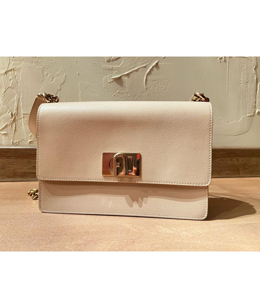 FURLA Бежевая кожаная сумка через плечо, фото 9